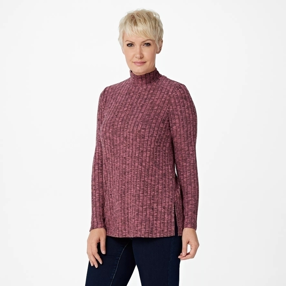 Susan Graver Weekend Regular Ribbed Sweater Knit Mock-Neck Tunic